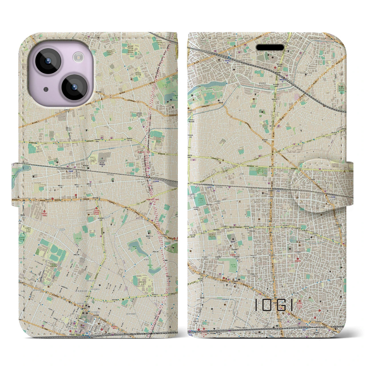 【井荻(東京都)】地図柄iPhoneケース(手帳タイプ)ナチュラル・iPhone 14 用