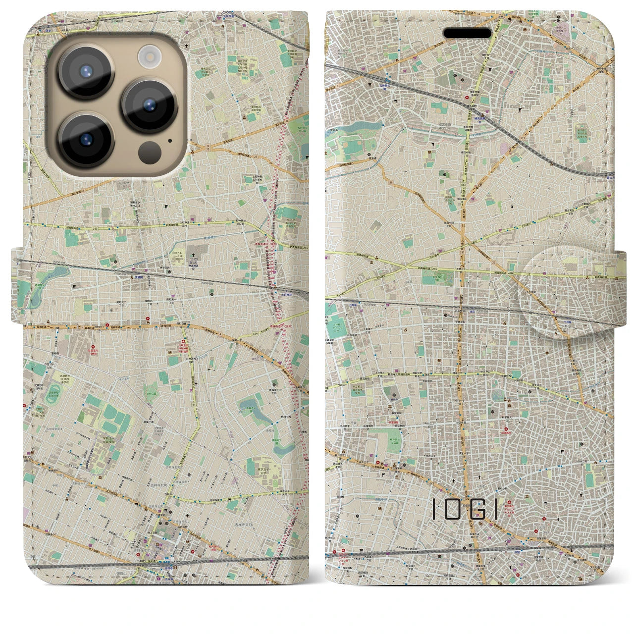【井荻(東京都)】地図柄iPhoneケース(手帳タイプ)ナチュラル・iPhone 14 Pro Max 用