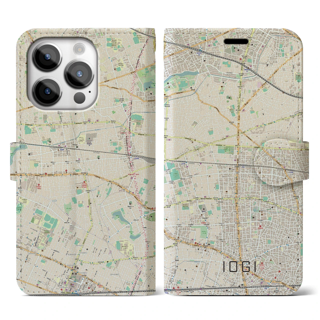 【井荻(東京都)】地図柄iPhoneケース(手帳タイプ)ナチュラル・iPhone 14 Pro 用