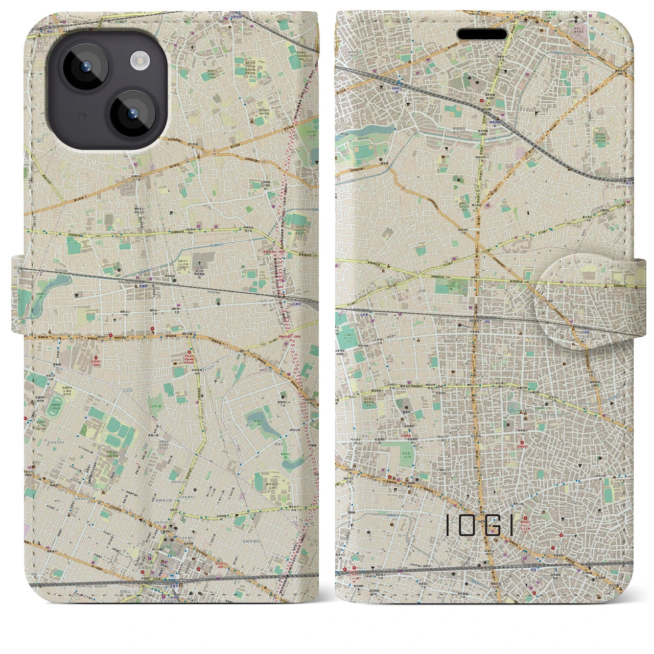 【井荻(東京都)】地図柄iPhoneケース(手帳タイプ)ナチュラル・iPhone 14 Plus 用