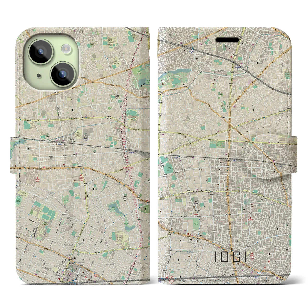 【井荻(東京都)】地図柄iPhoneケース(手帳タイプ)ナチュラル・iPhone 15 用