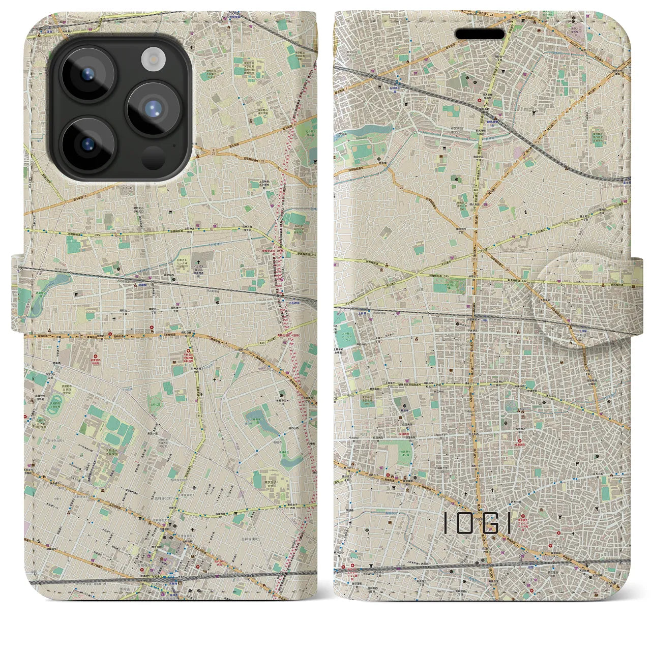 【井荻(東京都)】地図柄iPhoneケース(手帳タイプ)ナチュラル・iPhone 15 Pro Max 用