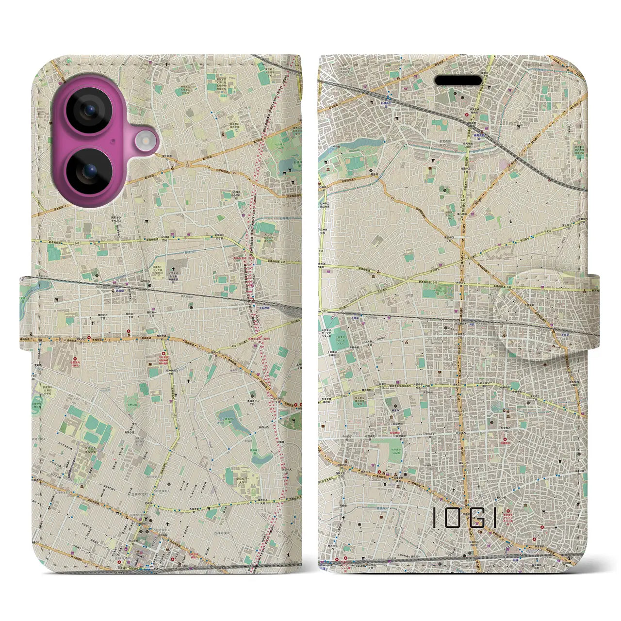 【井荻(東京都)】地図柄iPhoneケース(手帳タイプ)ナチュラル・iPhone 16 Pro 用