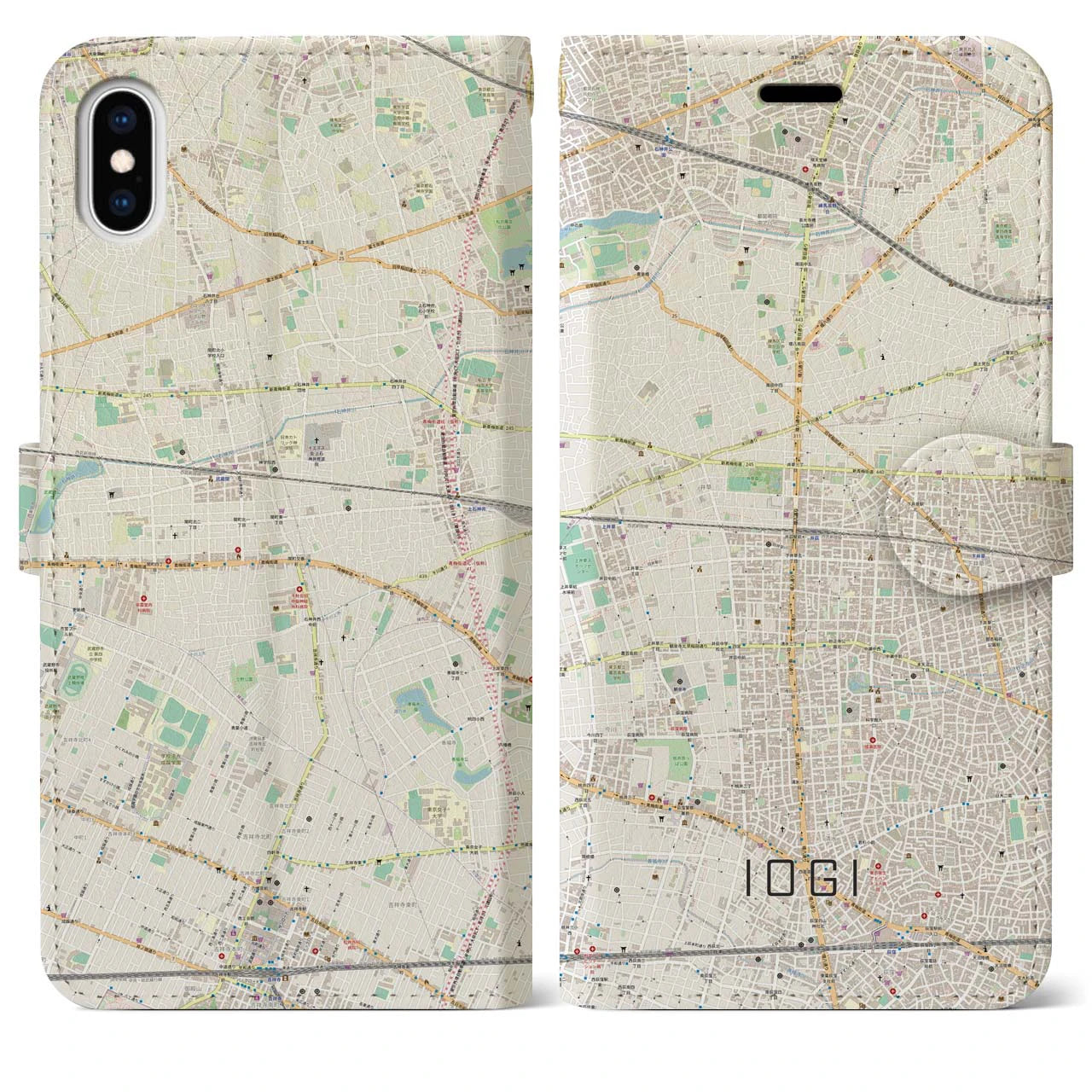 【井荻(東京都)】地図柄iPhoneケース(手帳タイプ)ナチュラル・iPhone XS Max 用