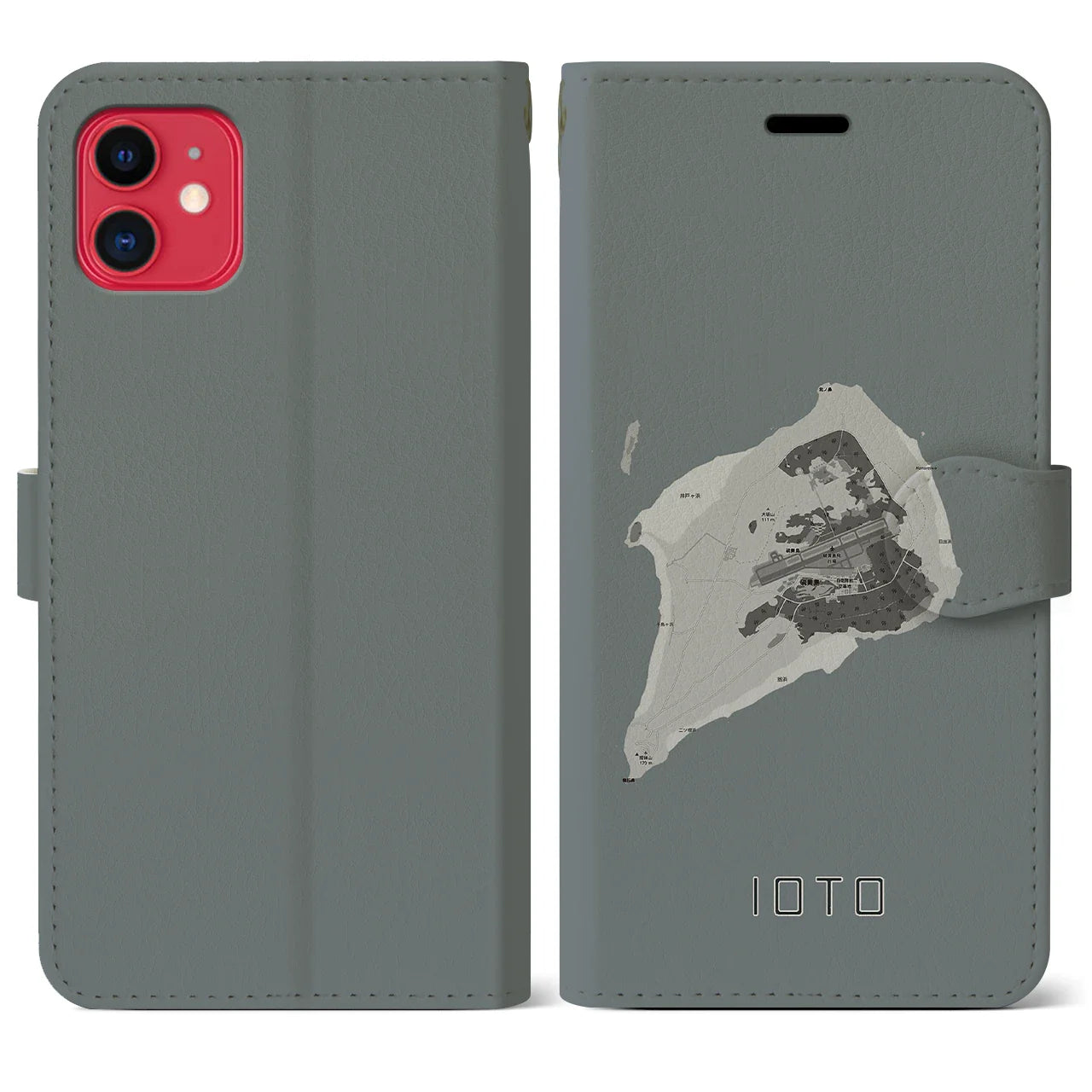 【硫黄島(東京都)】地図柄iPhoneケース(手帳タイプ)モノトーン・iPhone 11 用