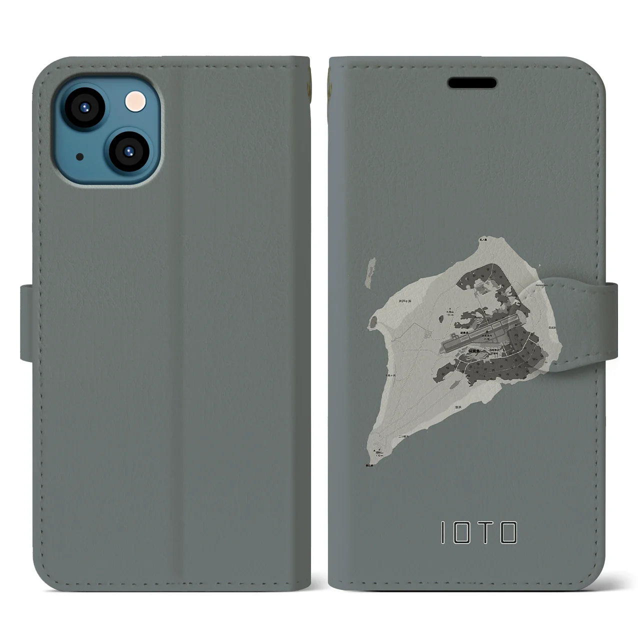 【硫黄島(東京都)】地図柄iPhoneケース(手帳タイプ)モノトーン・iPhone 13 用