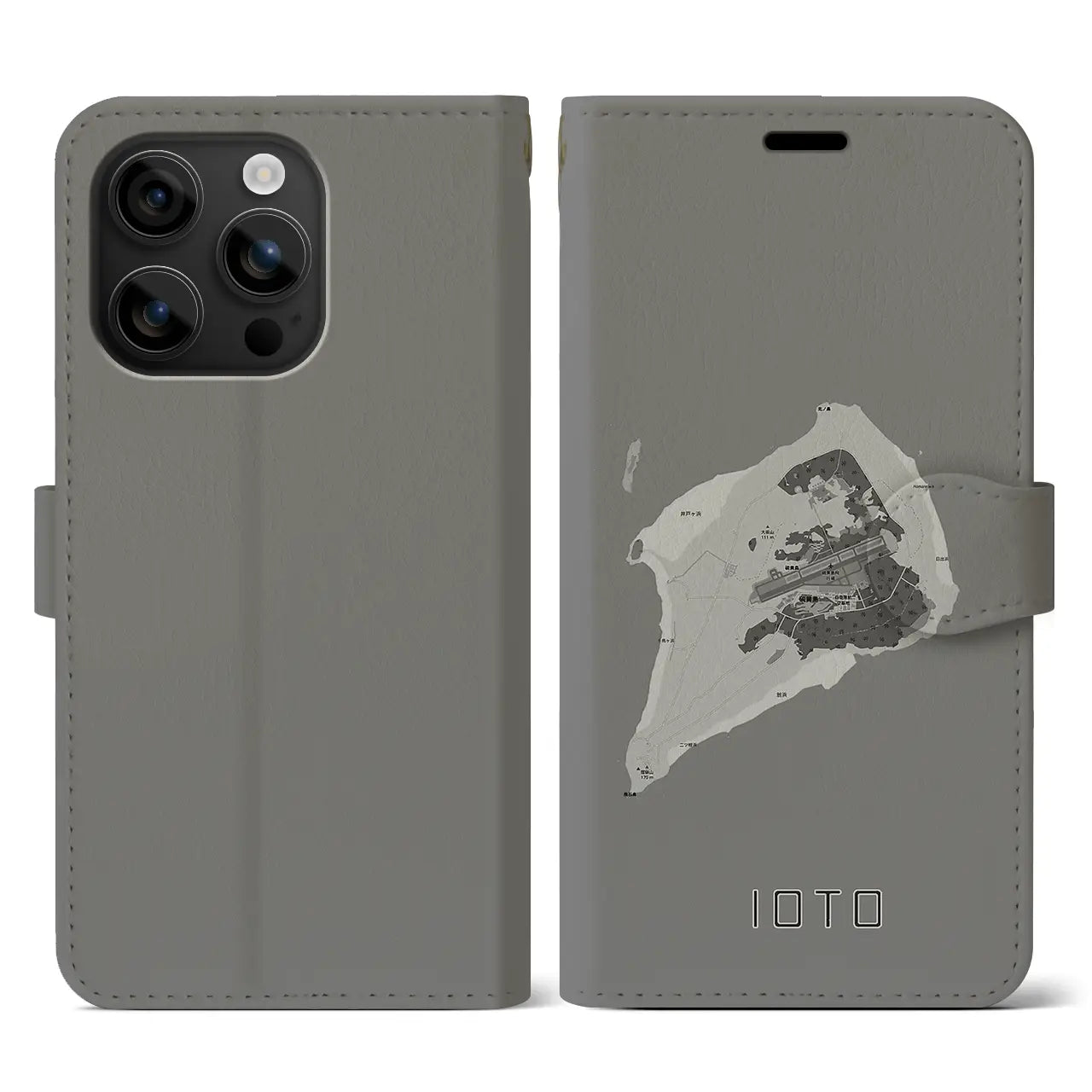 【硫黄島(東京都)】地図柄iPhoneケース(手帳タイプ)モノトーン・iPhone 16 用