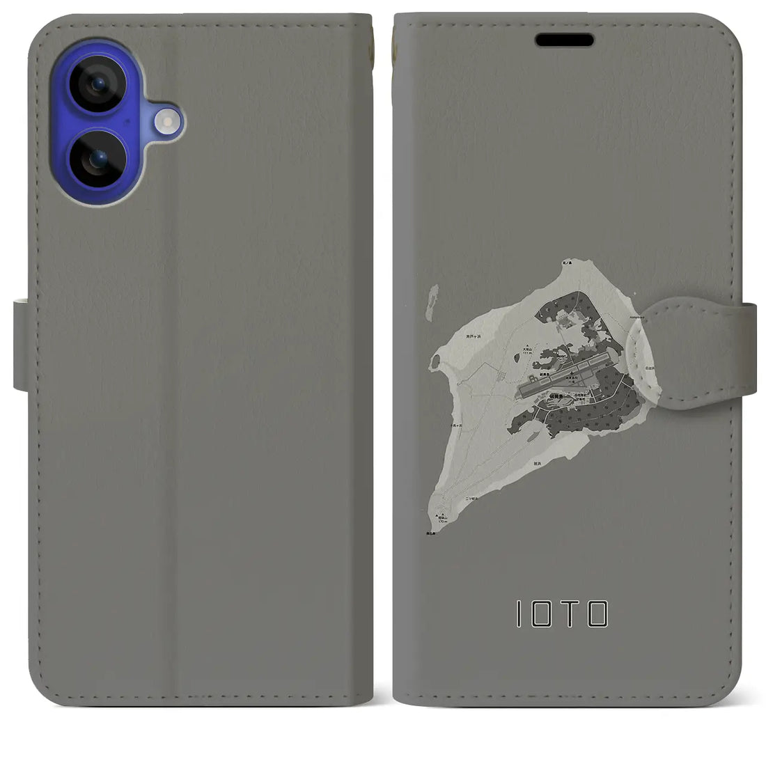 【硫黄島(東京都)】地図柄iPhoneケース(手帳タイプ)モノトーン・iPhone 16 Pro Max 用