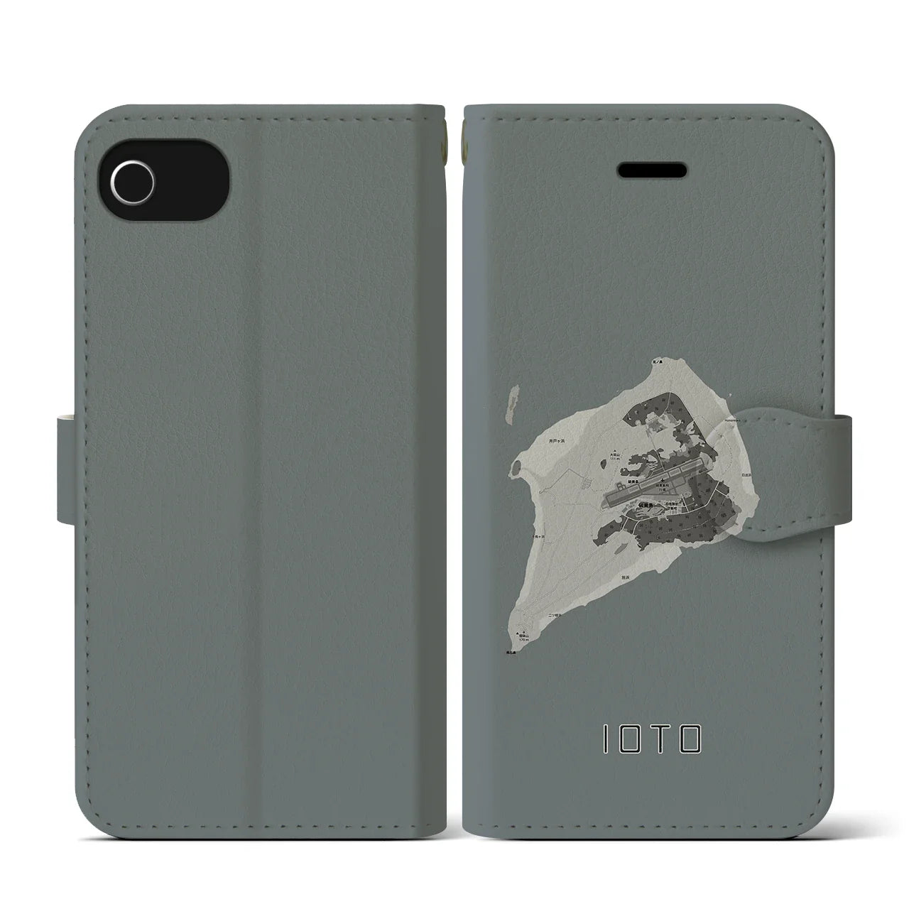 【硫黄島(東京都)】地図柄iPhoneケース(手帳タイプ)モノトーン・iPhone SE(第3 / 第2世代) / 8 / 7 / 6s / 6 用