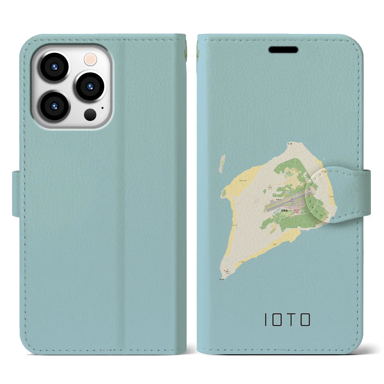 【硫黄島(東京都)】地図柄iPhoneケース(手帳タイプ)ナチュラル・iPhone 13 Pro 用