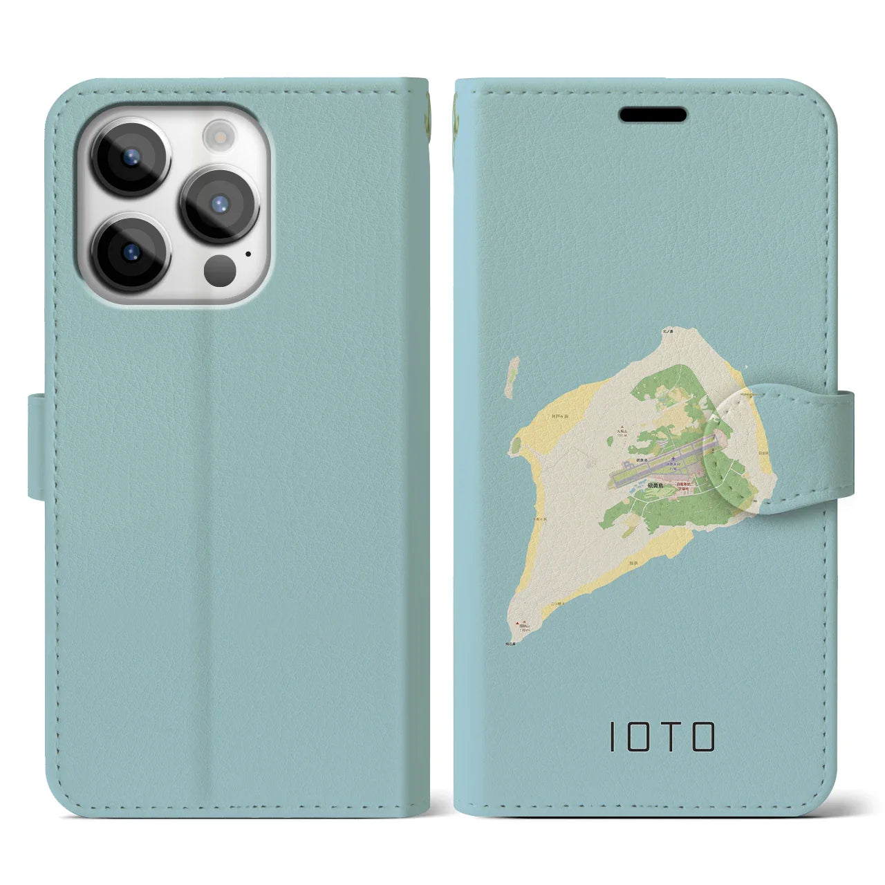 【硫黄島(東京都)】地図柄iPhoneケース(手帳タイプ)ナチュラル・iPhone 14 Pro 用