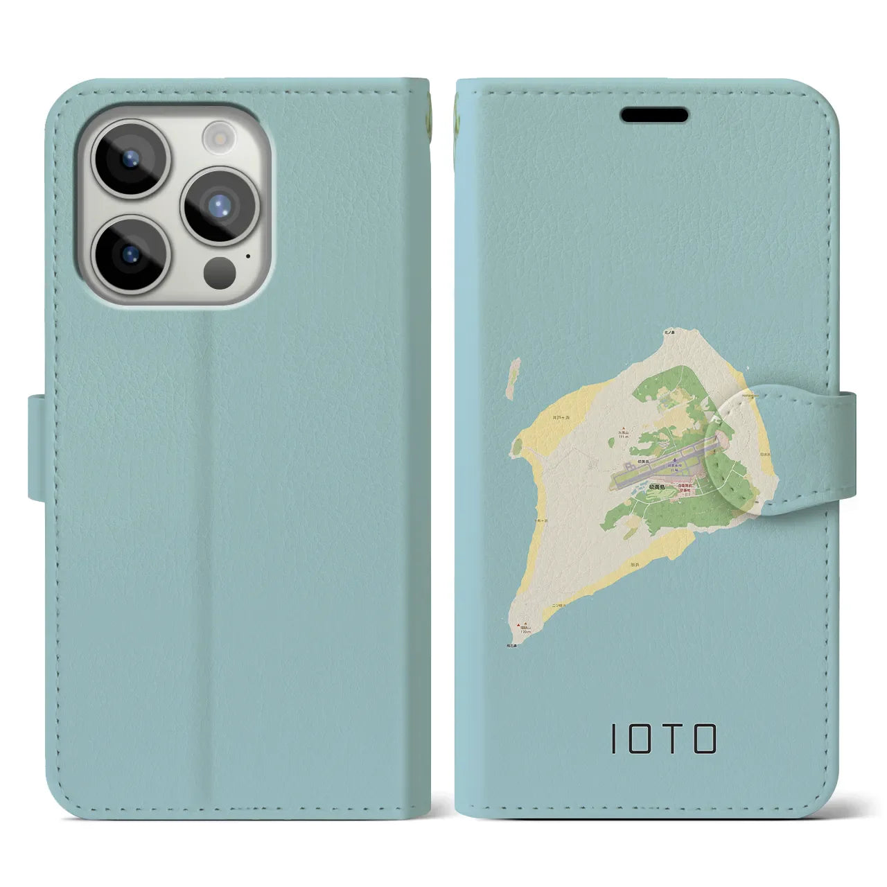 【硫黄島(東京都)】地図柄iPhoneケース(手帳タイプ)ナチュラル・iPhone 15 Pro 用