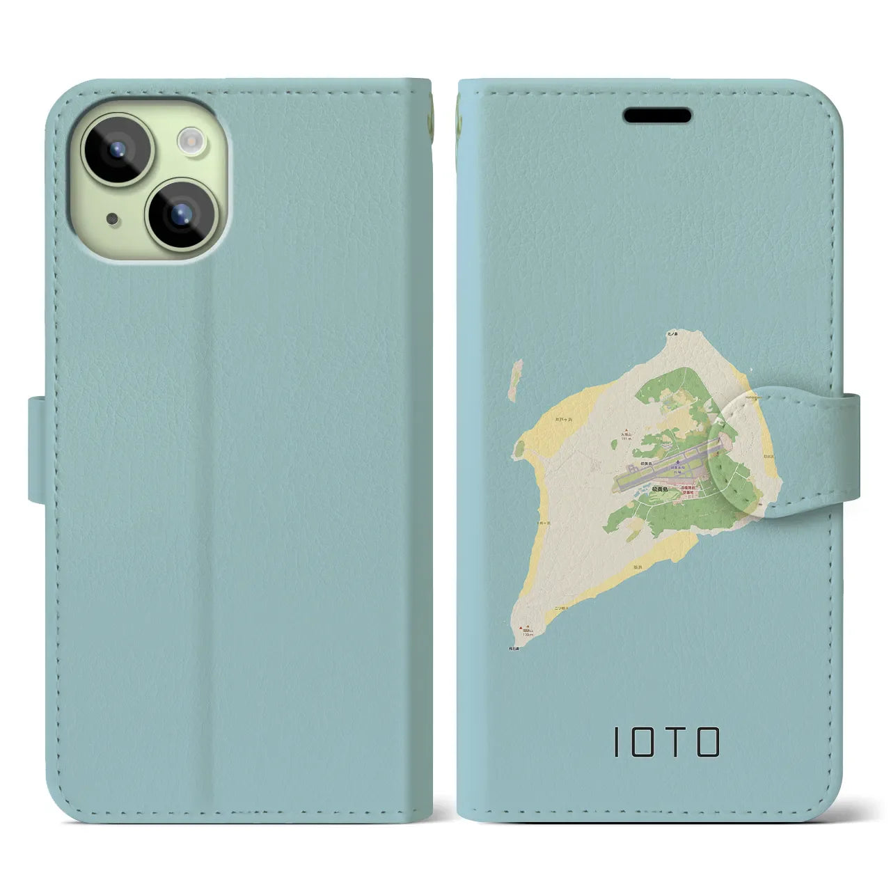 【硫黄島(東京都)】地図柄iPhoneケース(手帳タイプ)ナチュラル・iPhone 15 用