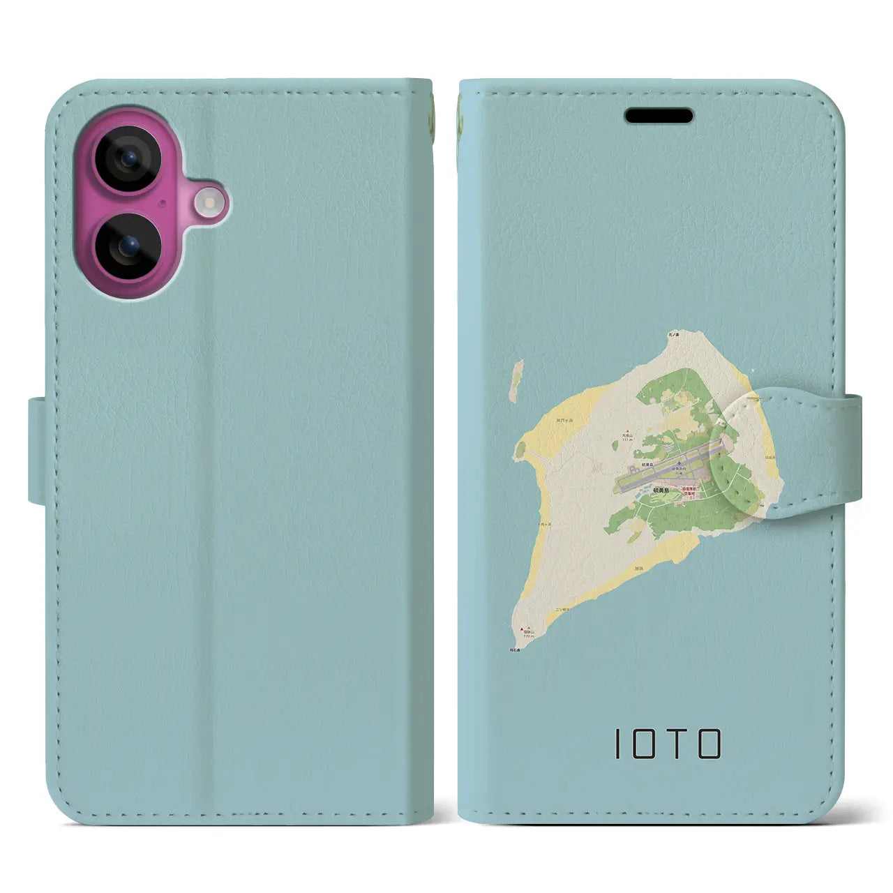 【硫黄島(東京都)】地図柄iPhoneケース(手帳タイプ)ナチュラル・iPhone 16 Pro 用