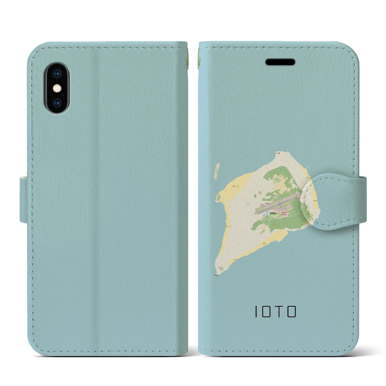 【硫黄島(東京都)】地図柄iPhoneケース(手帳タイプ)ナチュラル・iPhone XS / X 用