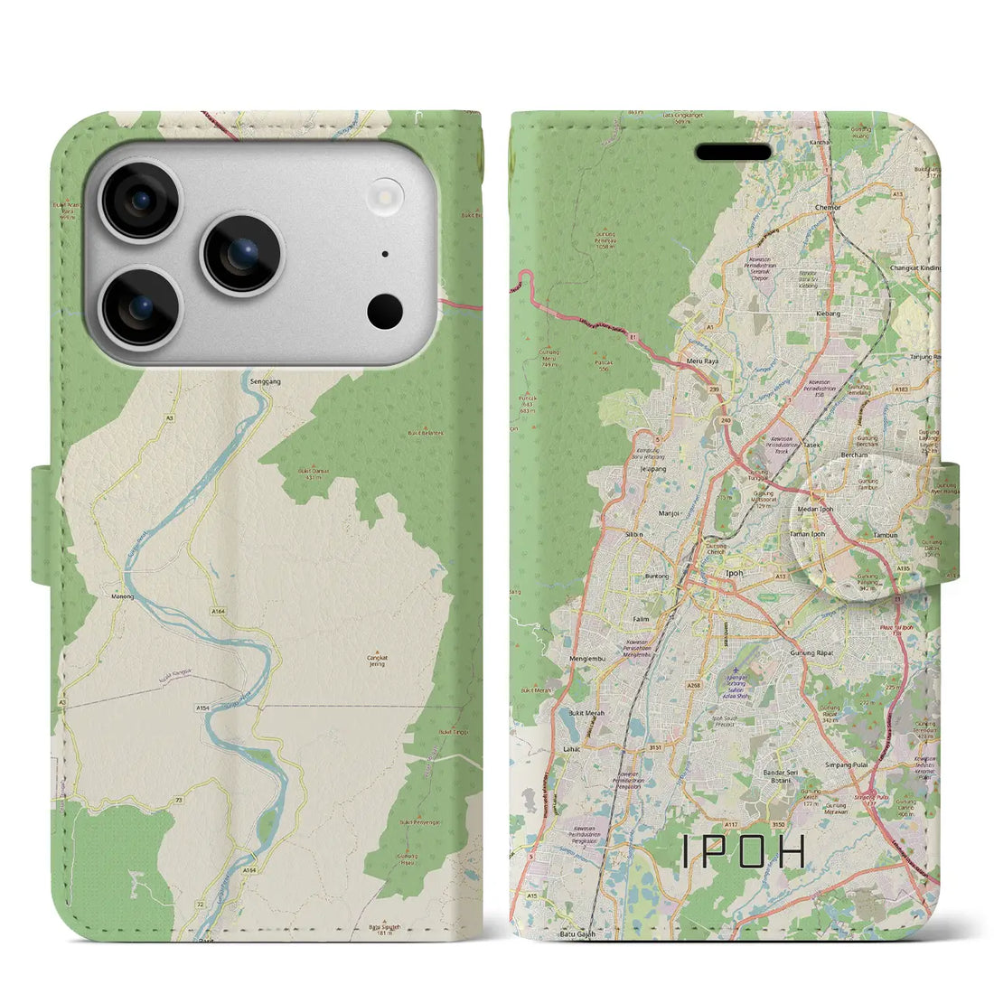 【イポー(マレーシア)】地図柄iPhoneケース(手帳タイプ)モノトーン・iPhone 17 Pro Max 用