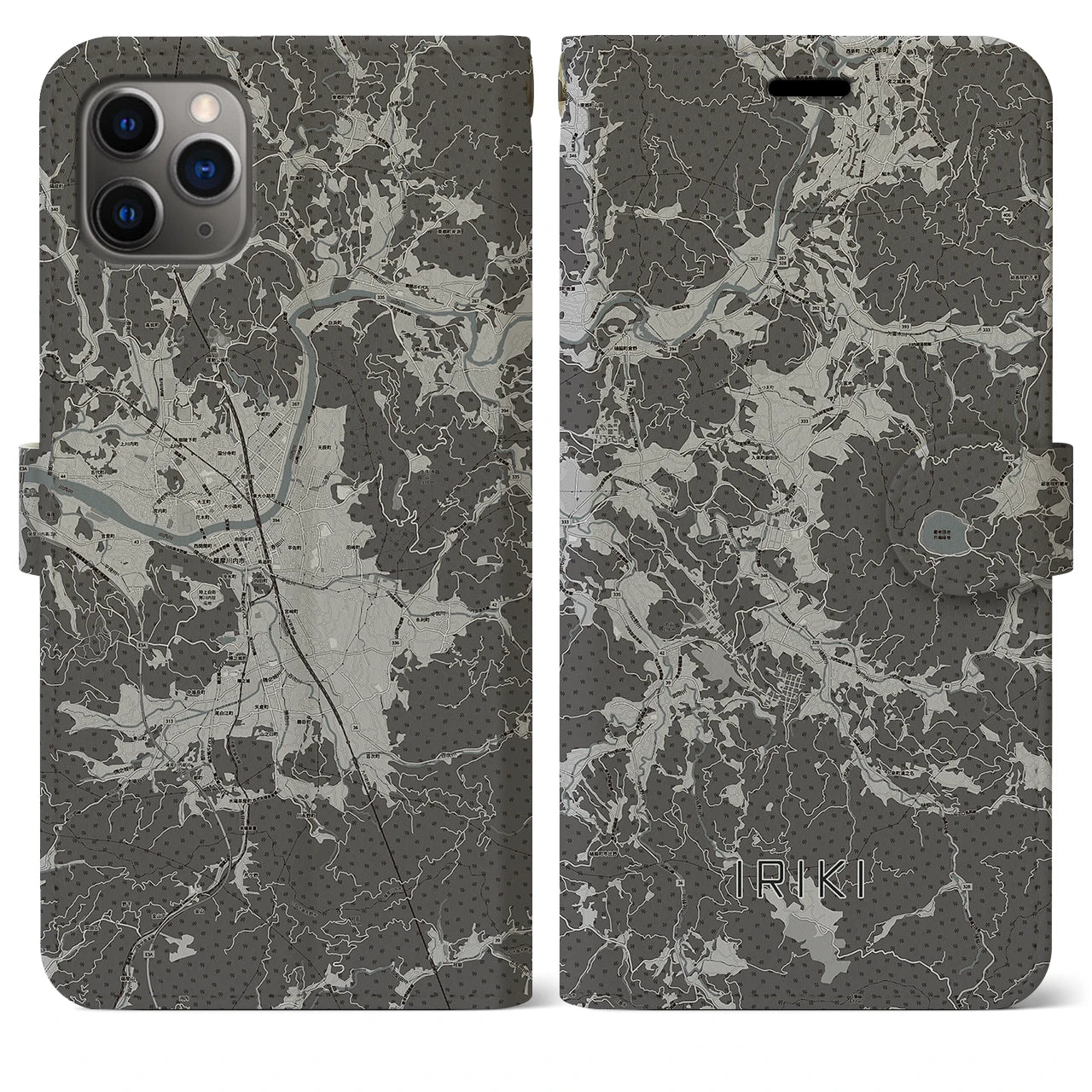 【入来(鹿児島県)】地図柄iPhoneケース(手帳タイプ)モノトーン・iPhone 11 Pro Max 用