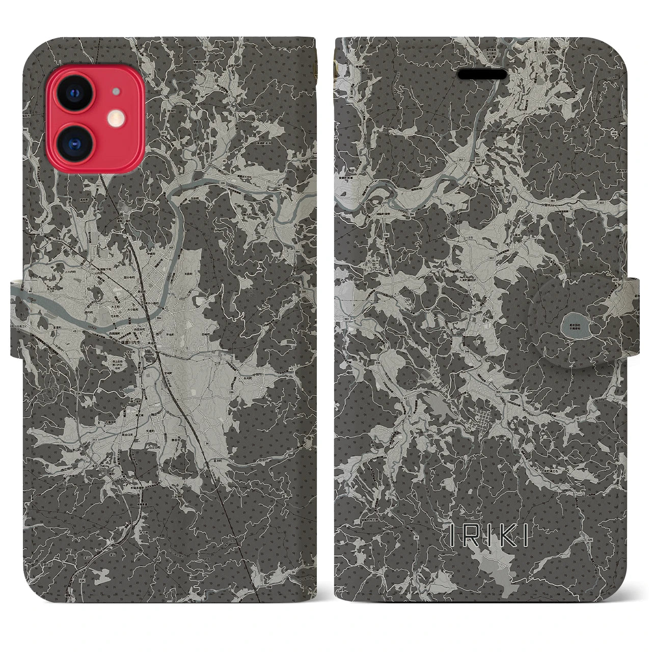 【入来(鹿児島県)】地図柄iPhoneケース(手帳タイプ)モノトーン・iPhone 11 用