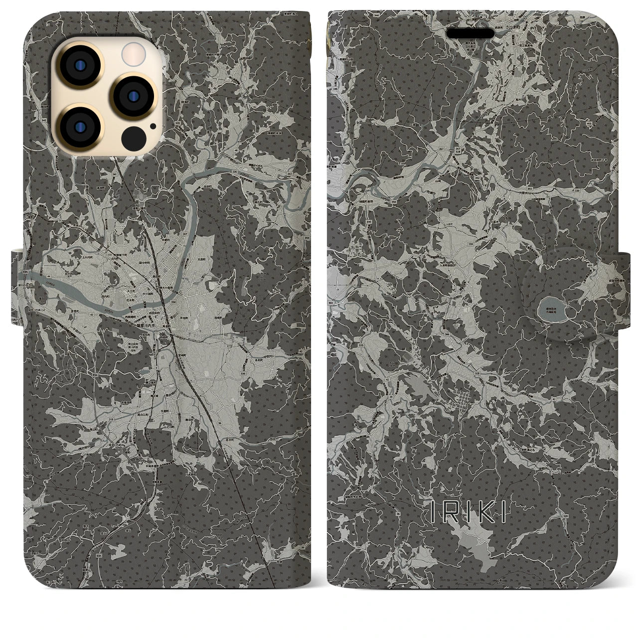 【入来(鹿児島県)】地図柄iPhoneケース(手帳タイプ)モノトーン・iPhone 12 Pro Max 用