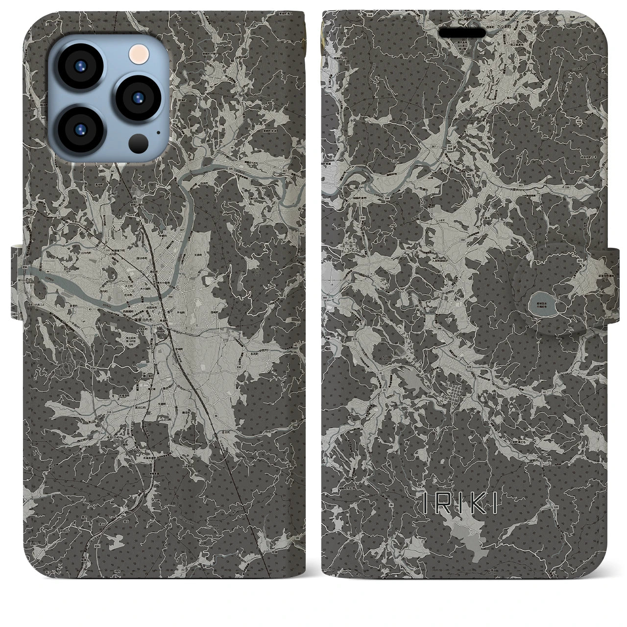 【入来(鹿児島県)】地図柄iPhoneケース(手帳タイプ)モノトーン・iPhone 13 Pro Max 用