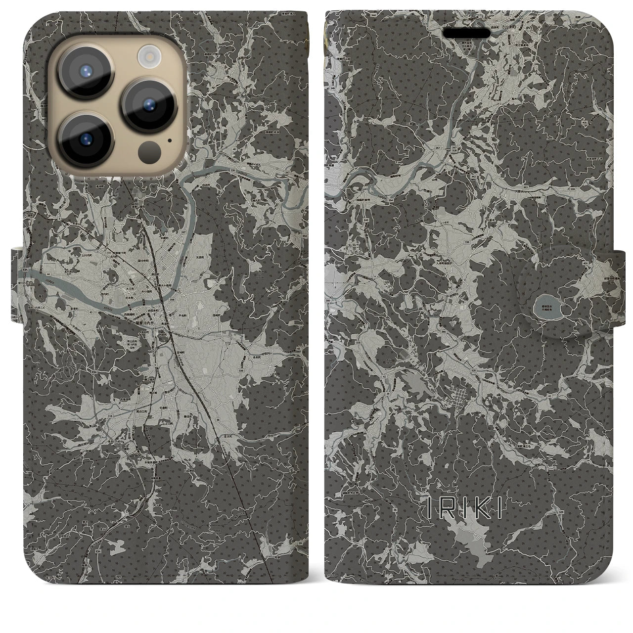 【入来(鹿児島県)】地図柄iPhoneケース(手帳タイプ)モノトーン・iPhone 14 Pro Max 用