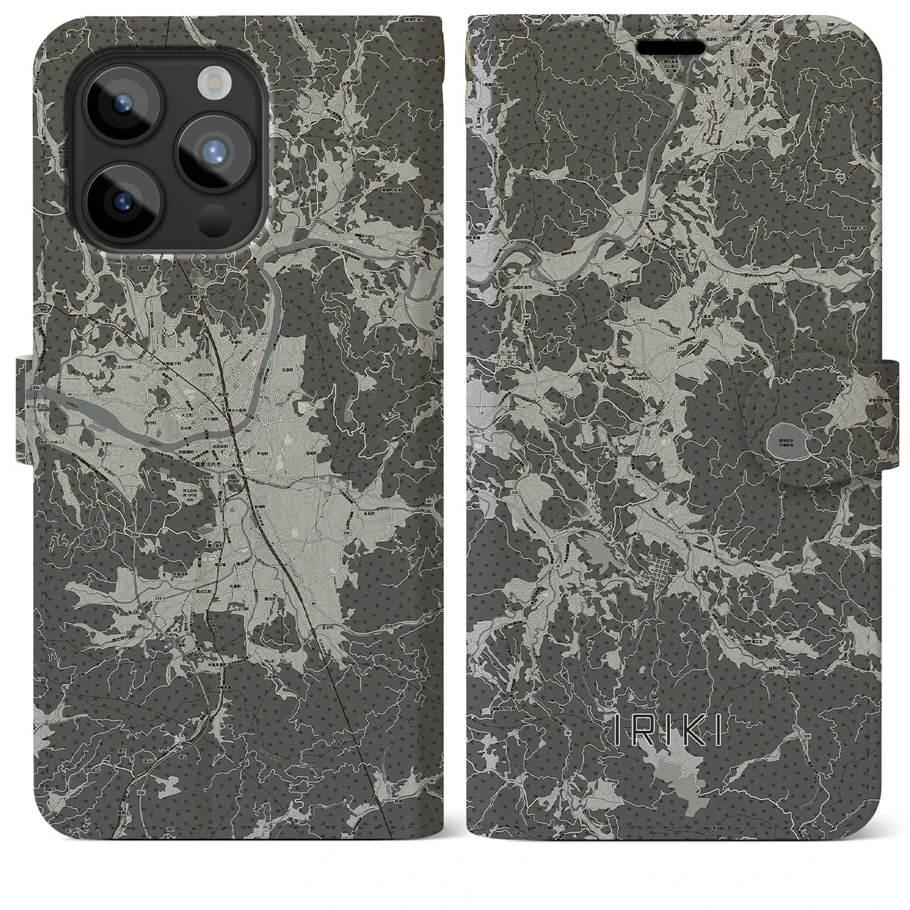 【入来(鹿児島県)】地図柄iPhoneケース(手帳タイプ)モノトーン・iPhone 15 Pro Max 用