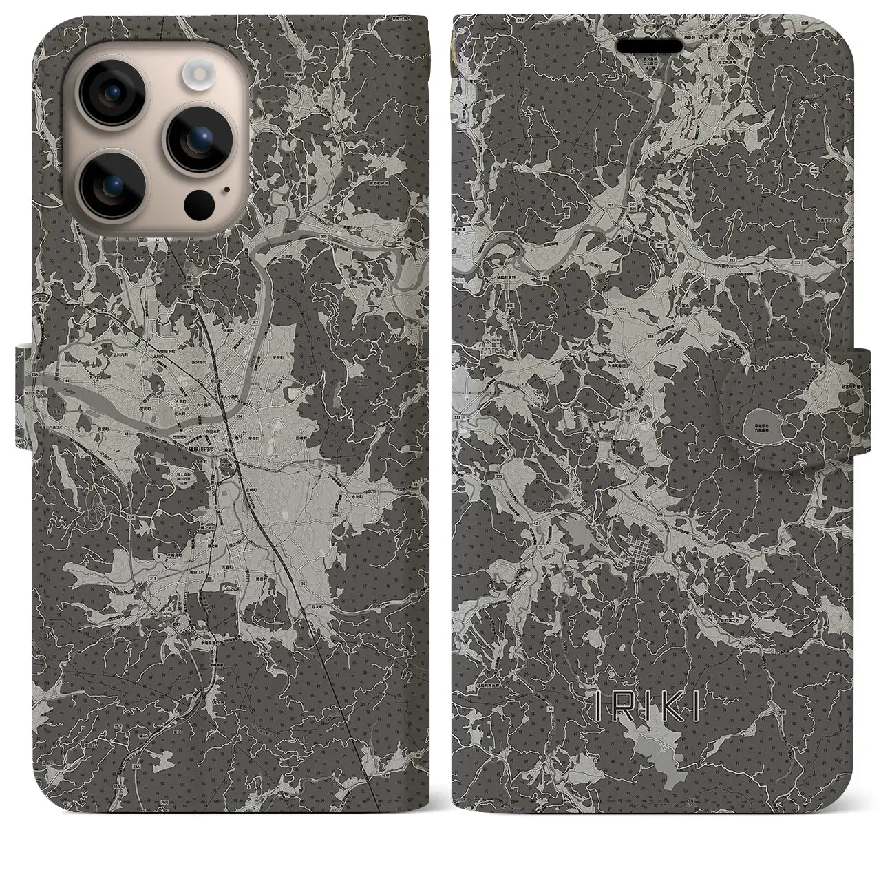 【入来(鹿児島県)】地図柄iPhoneケース(手帳タイプ)モノトーン・iPhone 16 Plus 用