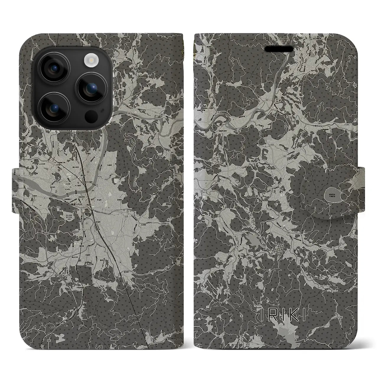 【入来(鹿児島県)】地図柄iPhoneケース(手帳タイプ)モノトーン・iPhone 16 用