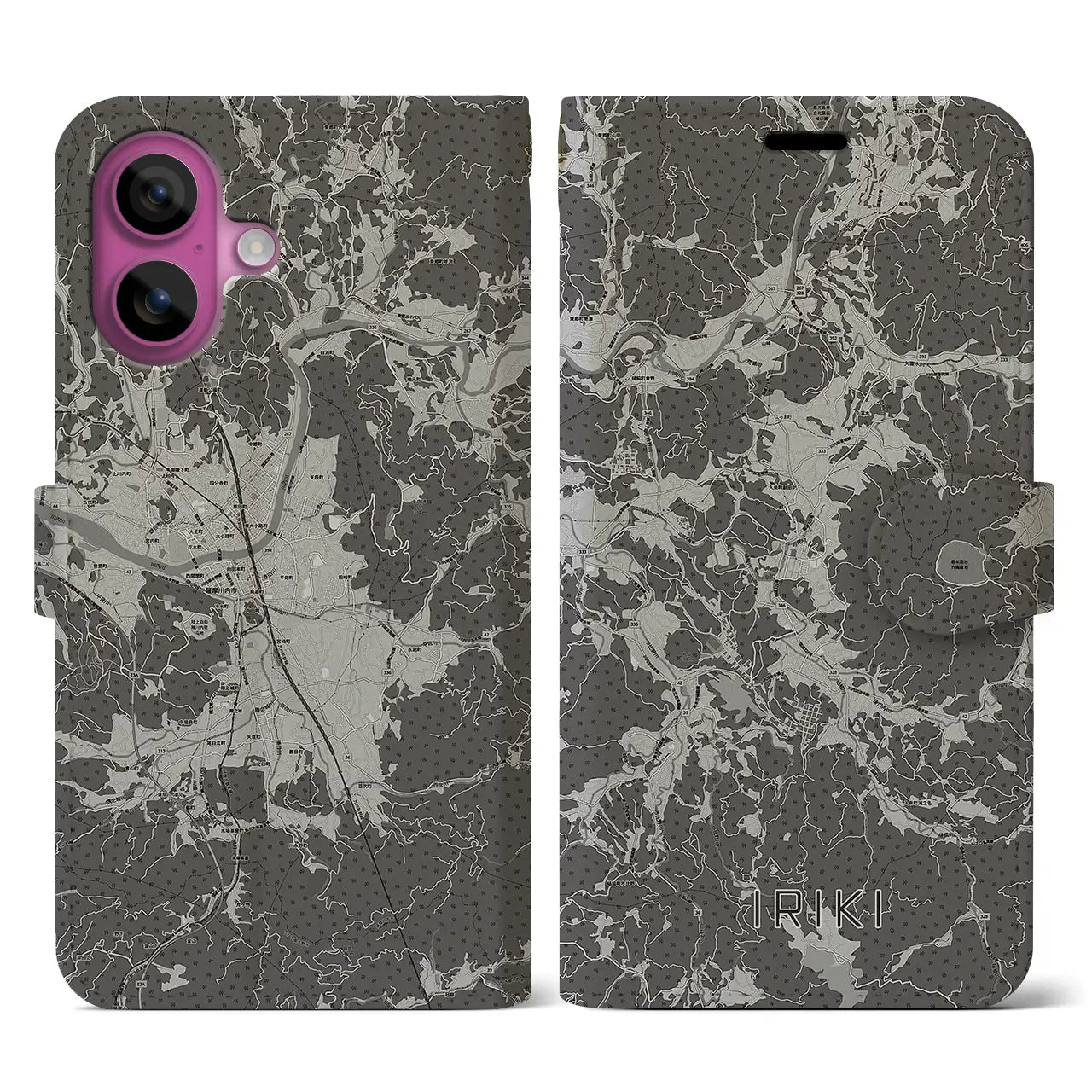 【入来(鹿児島県)】地図柄iPhoneケース(手帳タイプ)モノトーン・iPhone 16 Pro 用