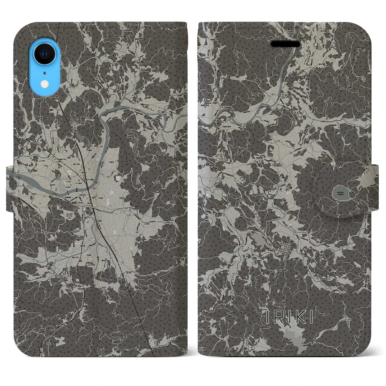 【入来(鹿児島県)】地図柄iPhoneケース(手帳タイプ)モノトーン・iPhone XR 用