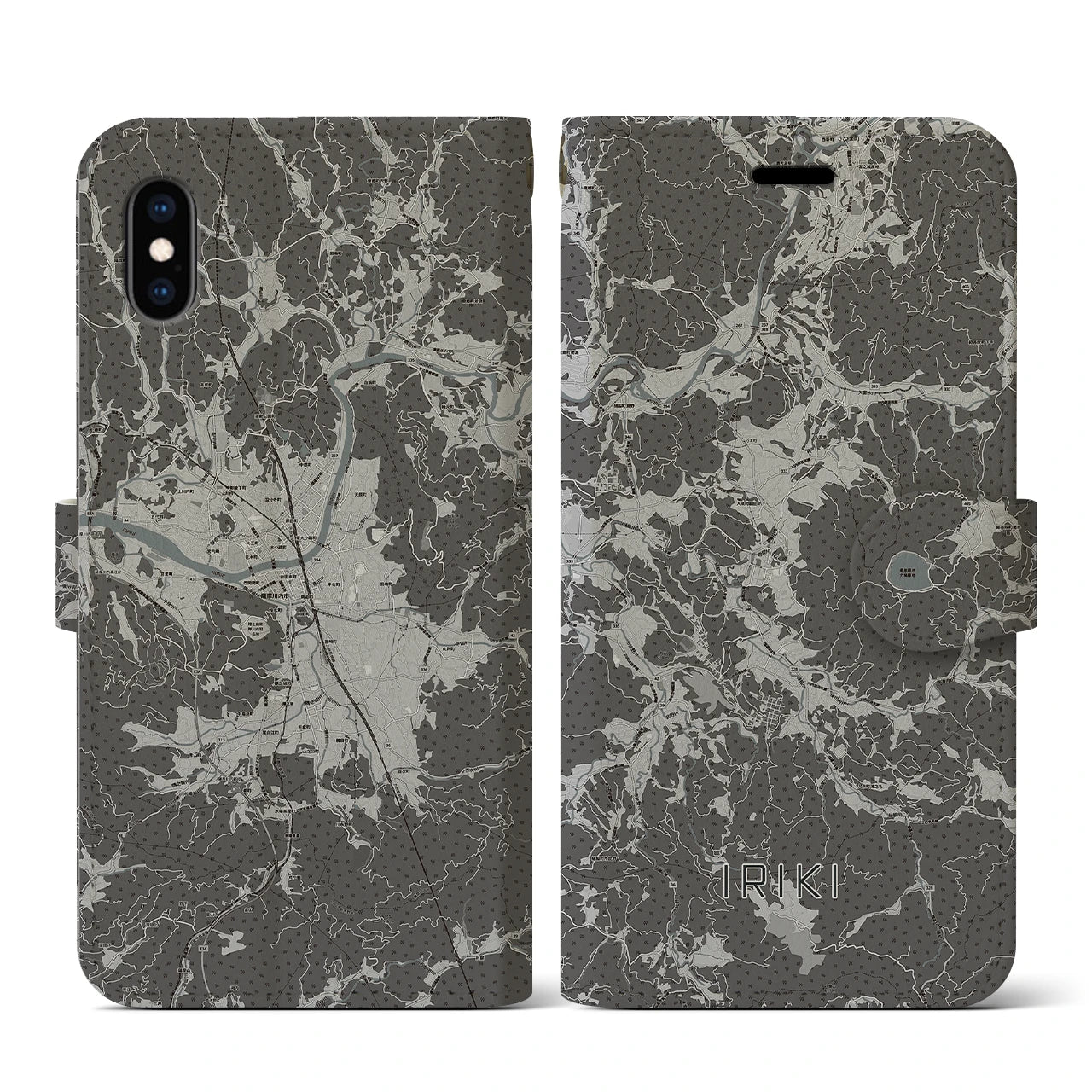 【入来(鹿児島県)】地図柄iPhoneケース(手帳タイプ)モノトーン・iPhone XS / X 用
