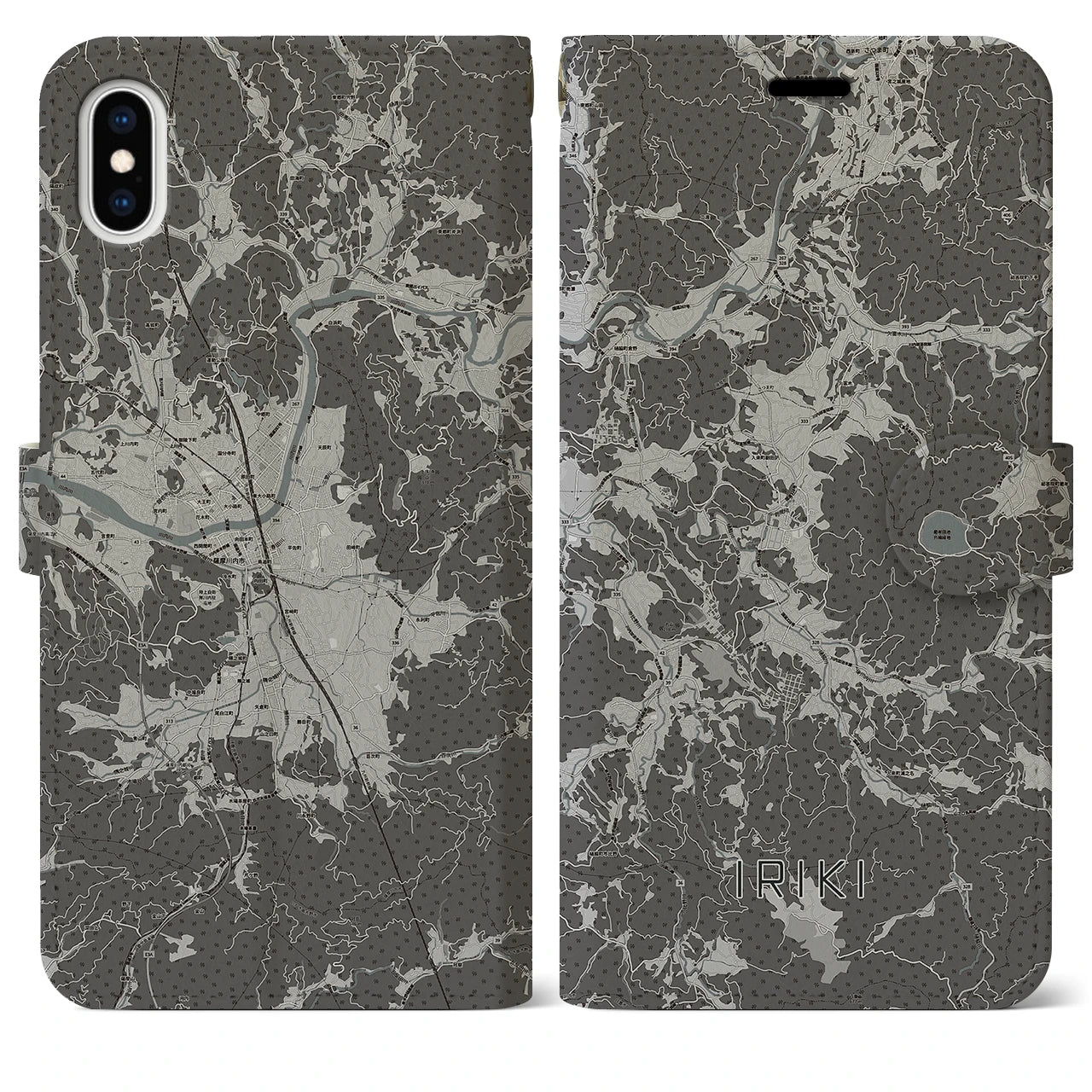 【入来(鹿児島県)】地図柄iPhoneケース(手帳タイプ)モノトーン・iPhone XS Max 用