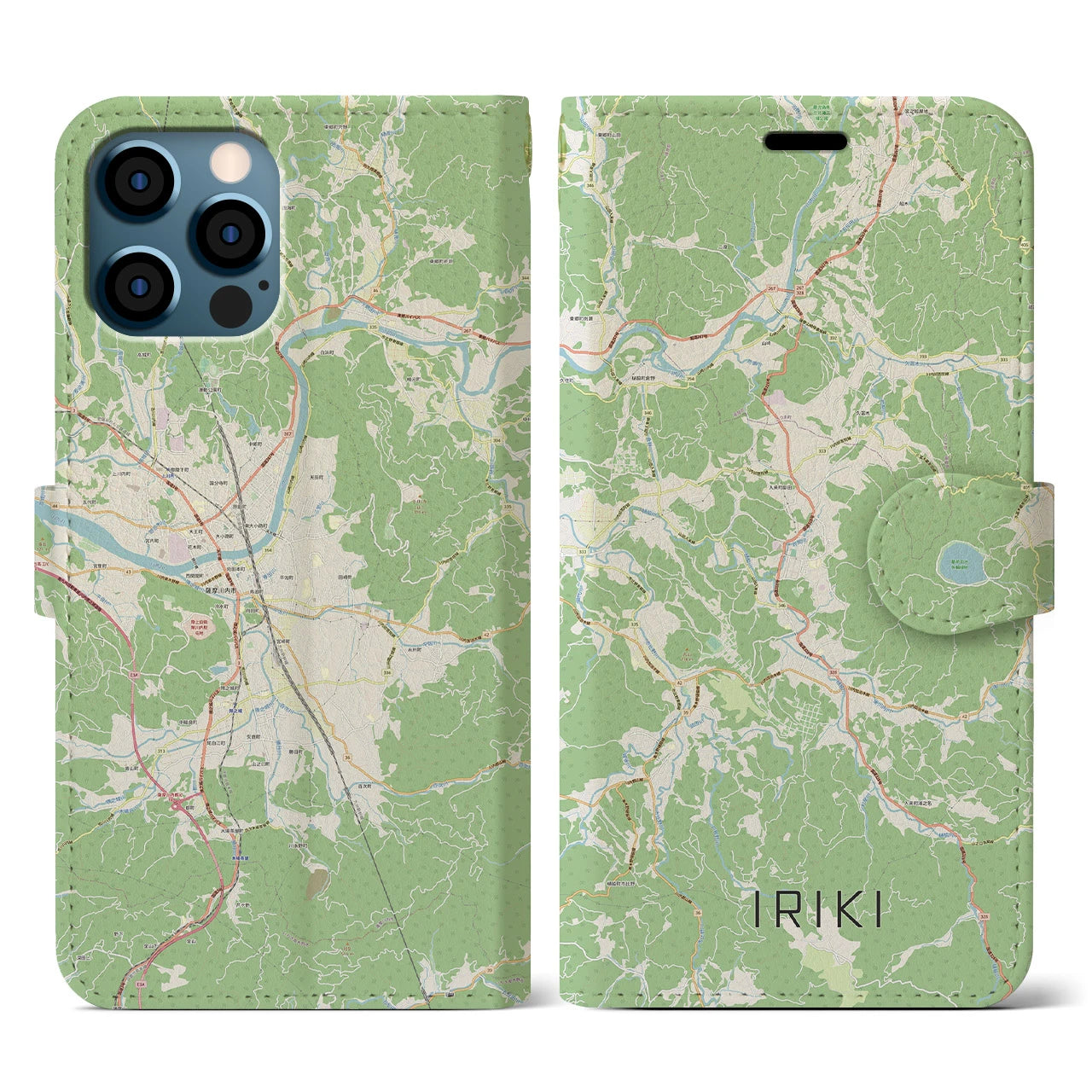 【入来(鹿児島県)】地図柄iPhoneケース(手帳タイプ)ナチュラル・iPhone 12 / 12 Pro 用