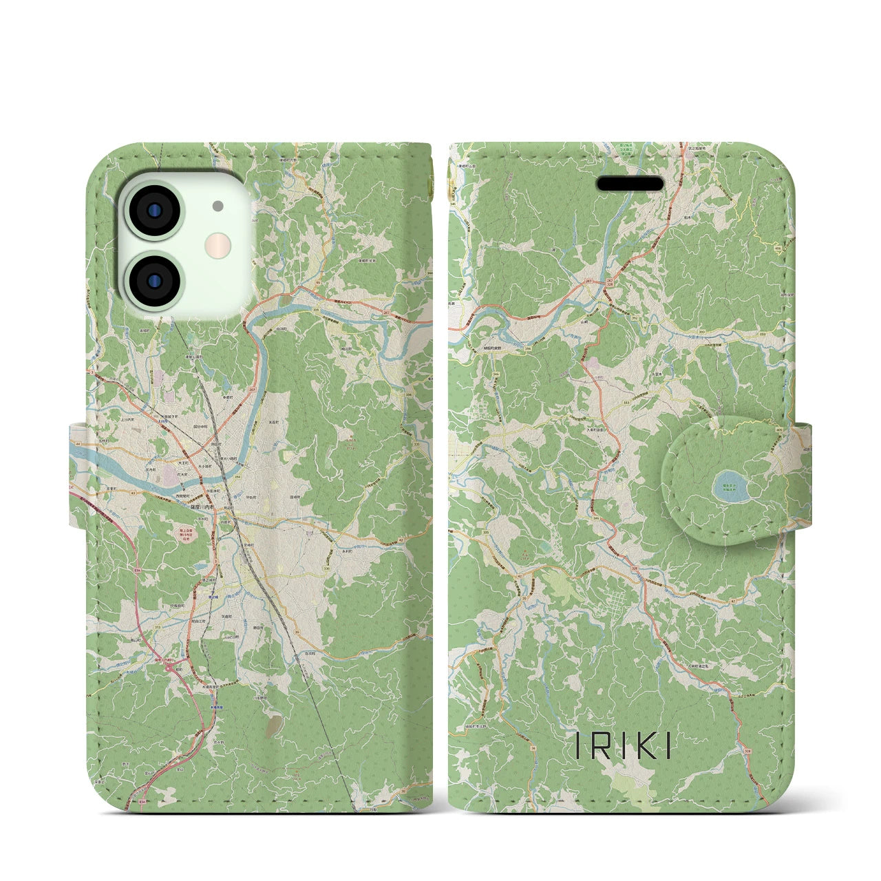 【入来(鹿児島県)】地図柄iPhoneケース(手帳タイプ)ナチュラル・iPhone 12 mini 用