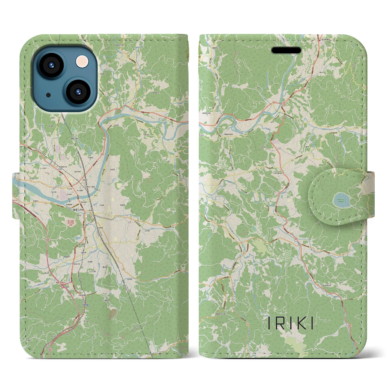 【入来(鹿児島県)】地図柄iPhoneケース(手帳タイプ)ナチュラル・iPhone 13 用