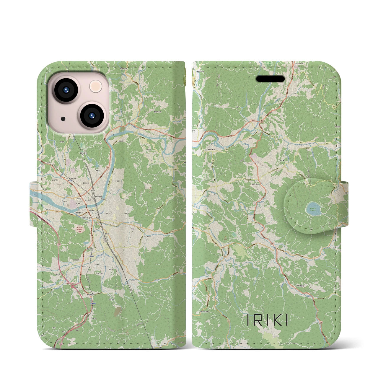 【入来(鹿児島県)】地図柄iPhoneケース(手帳タイプ)ナチュラル・iPhone 13 mini 用