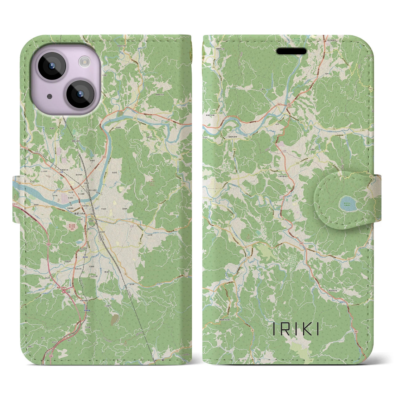 【入来(鹿児島県)】地図柄iPhoneケース(手帳タイプ)ナチュラル・iPhone 14 用