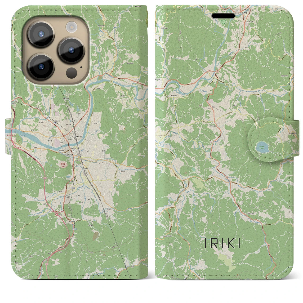 【入来(鹿児島県)】地図柄iPhoneケース(手帳タイプ)ナチュラル・iPhone 14 Pro Max 用