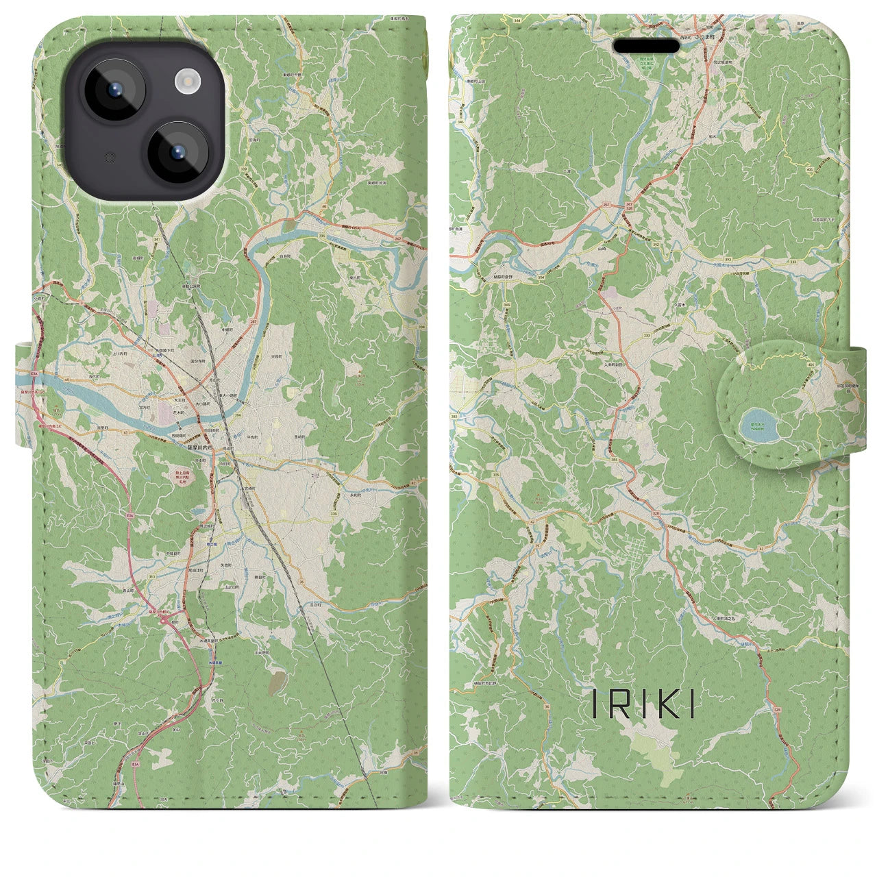 【入来(鹿児島県)】地図柄iPhoneケース(手帳タイプ)ナチュラル・iPhone 14 Plus 用