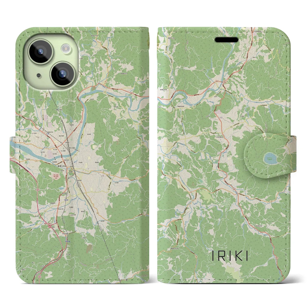 【入来(鹿児島県)】地図柄iPhoneケース(手帳タイプ)ナチュラル・iPhone 15 用
