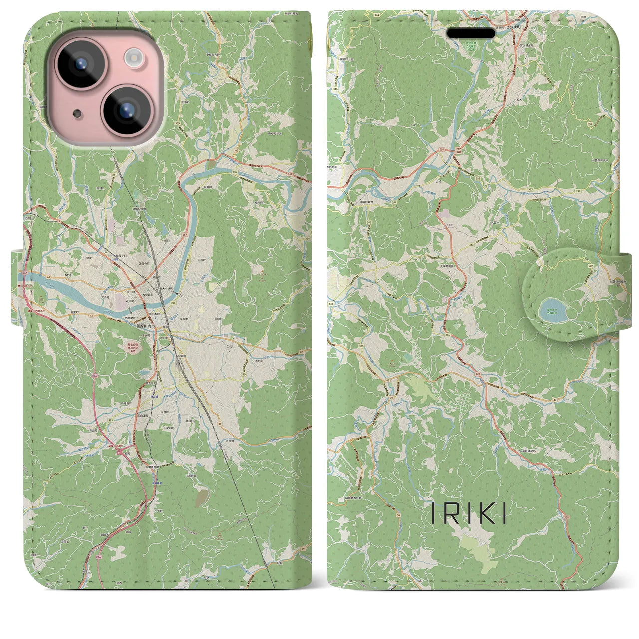 【入来(鹿児島県)】地図柄iPhoneケース(手帳タイプ)ナチュラル・iPhone 15 Plus 用