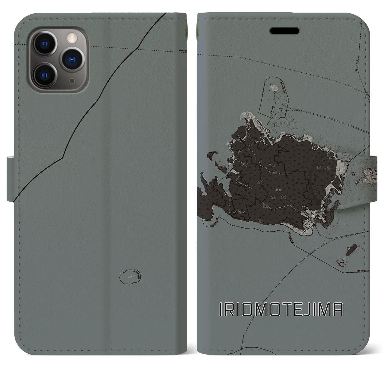 【西表島(沖縄県)】地図柄iPhoneケース(手帳タイプ)モノトーン・iPhone 11 Pro Max 用