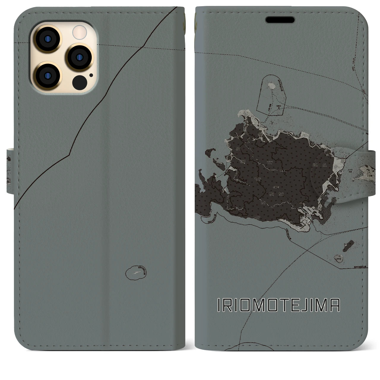 【西表島(沖縄県)】地図柄iPhoneケース(手帳タイプ)モノトーン・iPhone 12 Pro Max 用