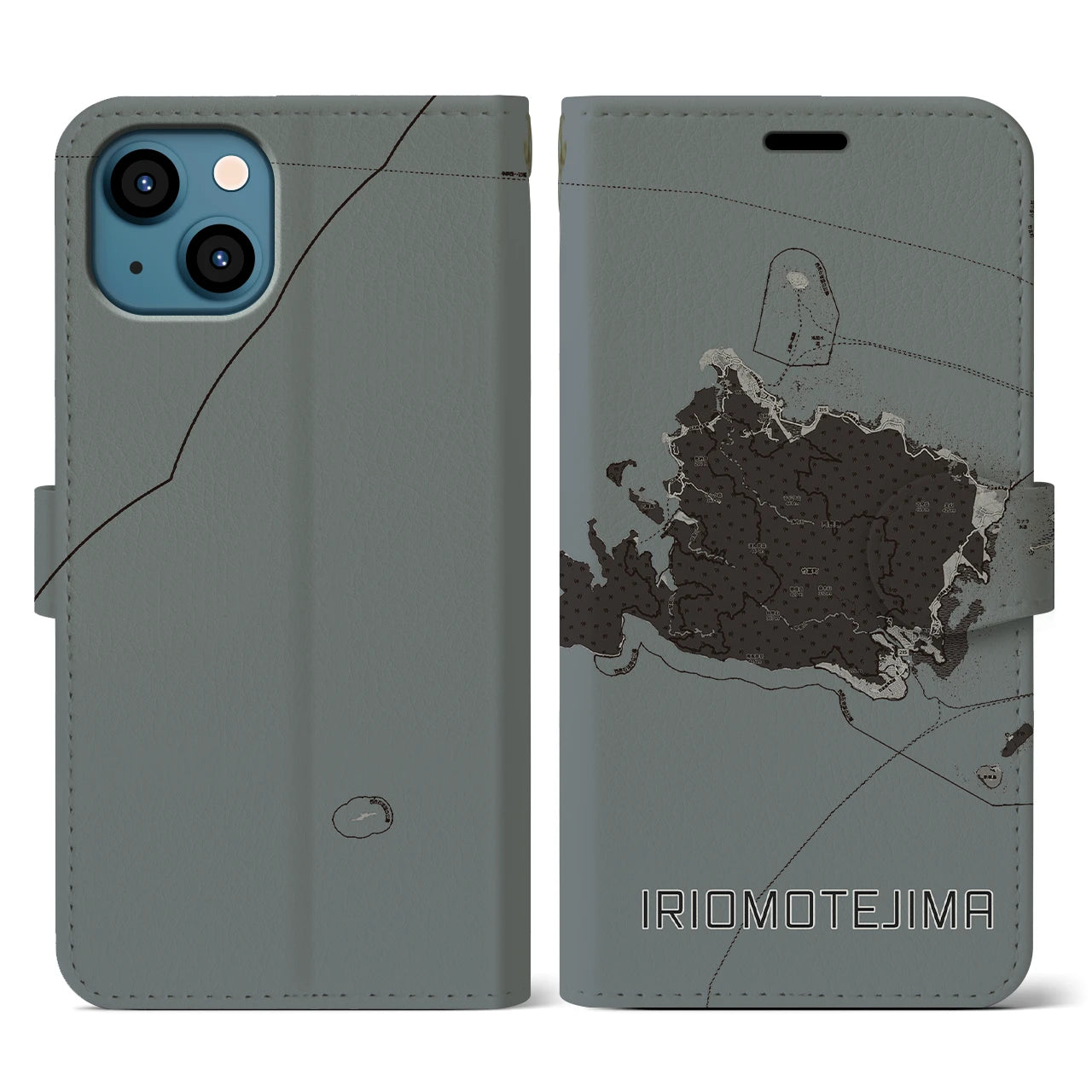 【西表島(沖縄県)】地図柄iPhoneケース(手帳タイプ)モノトーン・iPhone 13 用