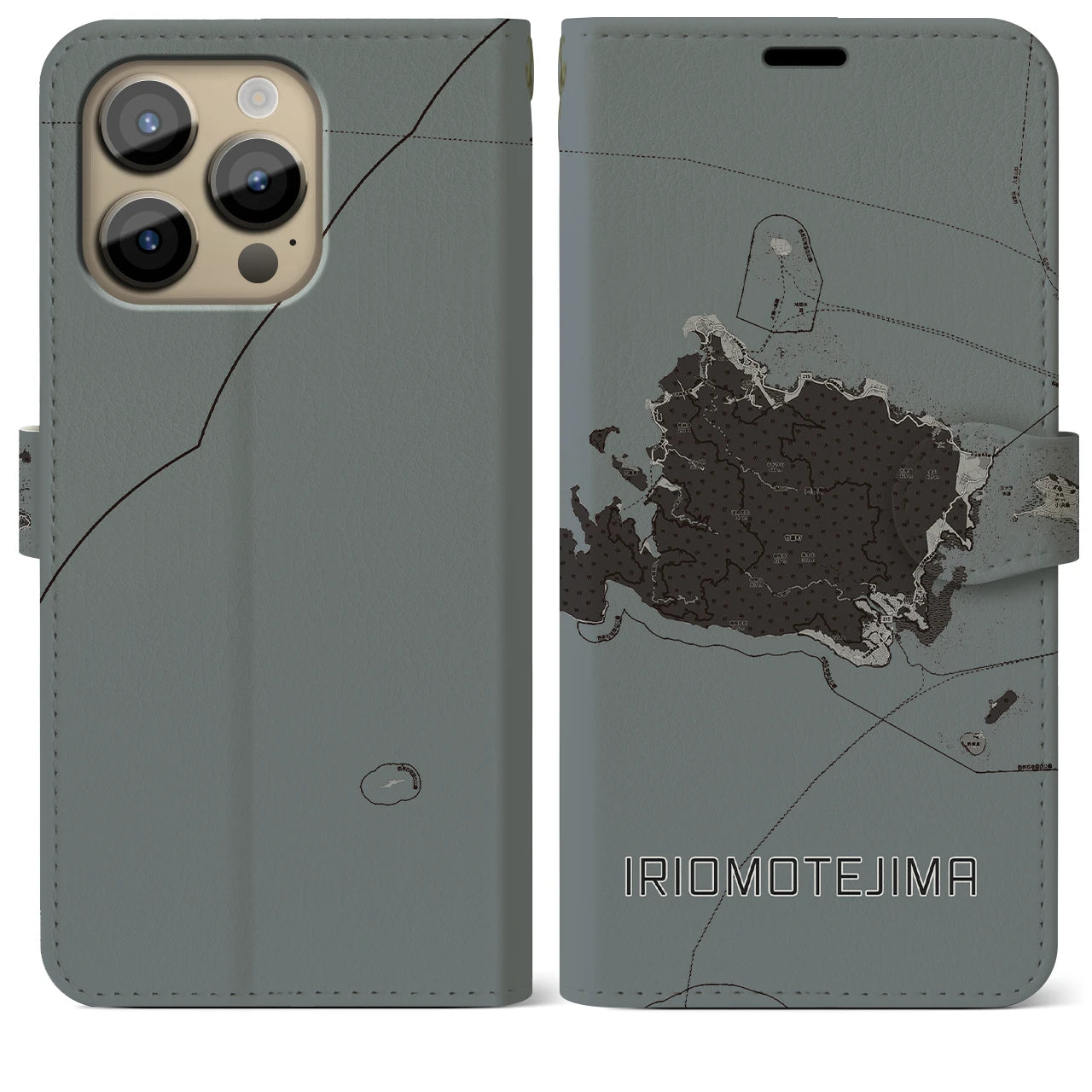 【西表島(沖縄県)】地図柄iPhoneケース(手帳タイプ)モノトーン・iPhone 14 Pro Max 用