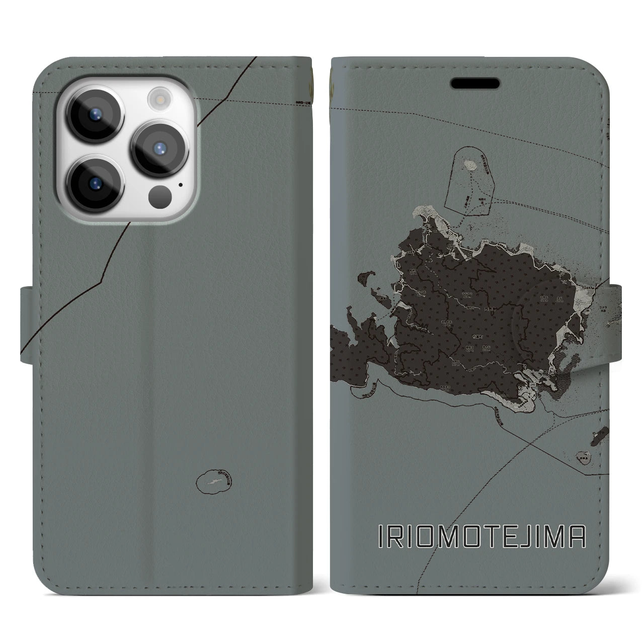 【西表島(沖縄県)】地図柄iPhoneケース(手帳タイプ)モノトーン・iPhone 14 Pro 用