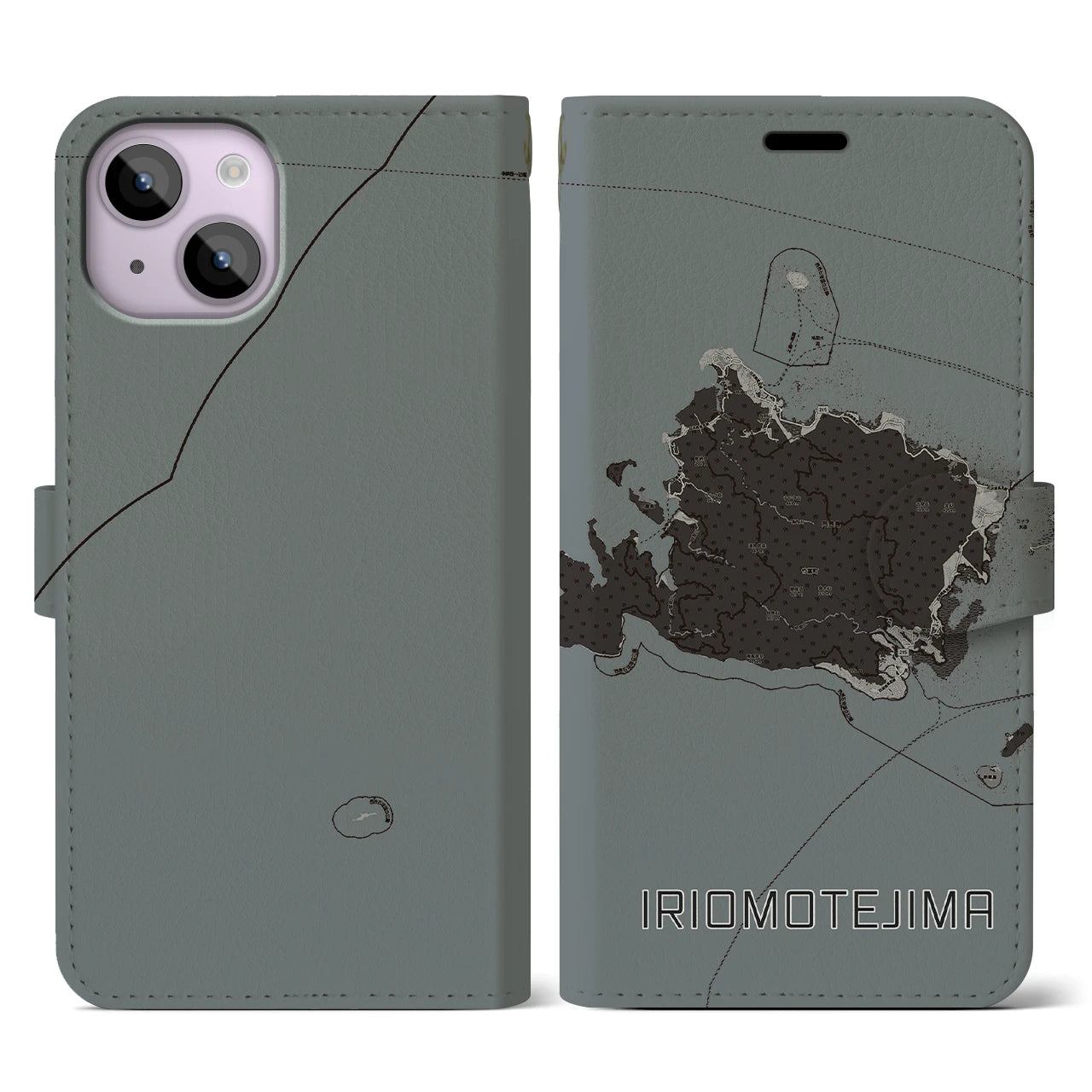 【西表島(沖縄県)】地図柄iPhoneケース(手帳タイプ)モノトーン・iPhone 14 用