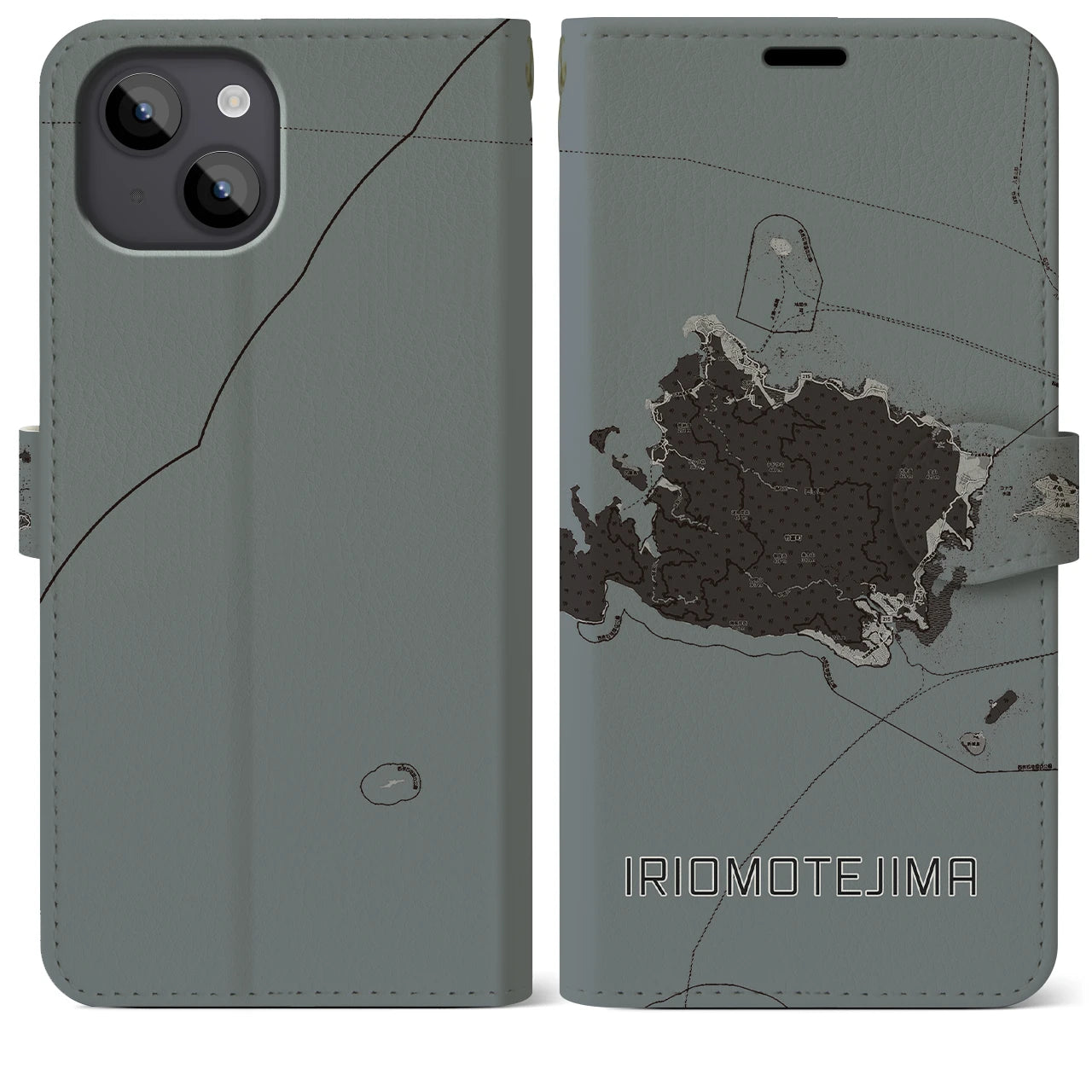 【西表島(沖縄県)】地図柄iPhoneケース(手帳タイプ)モノトーン・iPhone 14 Plus 用