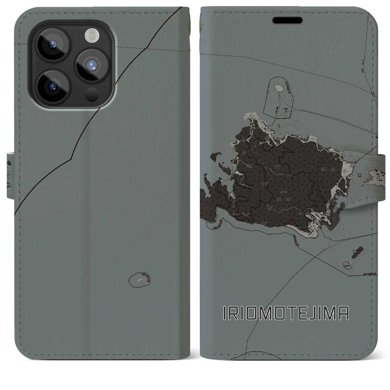 【西表島(沖縄県)】地図柄iPhoneケース(手帳タイプ)モノトーン・iPhone 15 Pro Max 用
