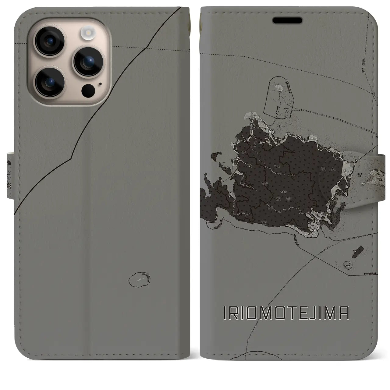 【西表島(沖縄県)】地図柄iPhoneケース(手帳タイプ)モノトーン・iPhone 16 Plus 用